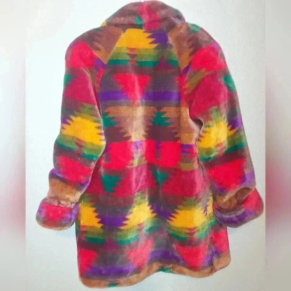 Vintage Regal Plush Collection Bright Tribal Print Coat Acrylic Thick Medium - Picture 2 of 12